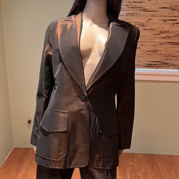 Bestini Paris Two Piece Blazer And Pant Set In Brown Copper Iridescent Size M/L - Picture 3 of 12